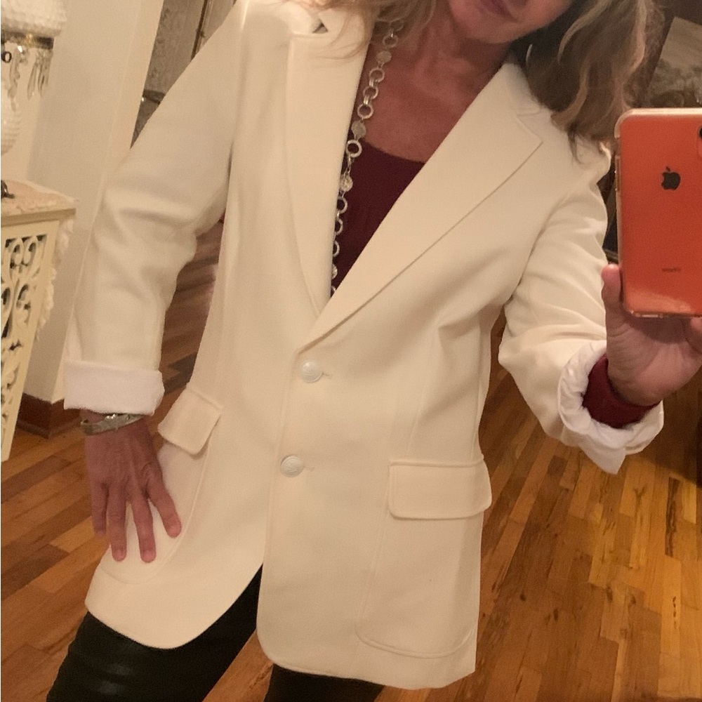SALE- Rag & Bone Ivory Blazer crepe wool-blend shoulder pads Sz 4, NWT MSRP $658